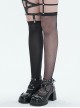 Gothic Style Sexy Asymmetric Mesh Adjustable PU Leather Metal Rivet Black Stretch Stockings