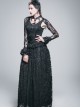 Gothic Style Gorgeous Tassel Elastic Rose Mesh Lace Pleated Black Trumpet Long Sleeve Shawl