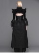 Gothic Style Exquisite Embossed Velvet With Flocking Trumpet Sleeves Shoulder Feather Decoration Black Retro Long Sleeved Cape