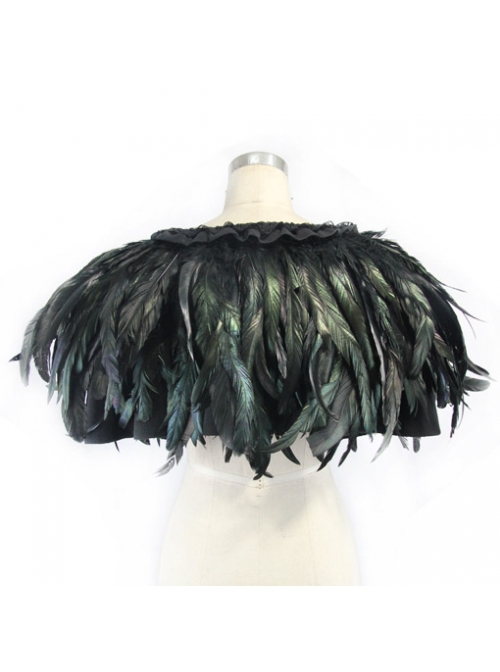 Gothic Style Gorgeous Feather Stitching Lace Collar Black Shawl