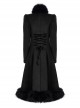 Gothic Style Exquisite Embroidered Appliques Collar And Lower Plush Decoration Black Long Sleeves Slim Wool Coat