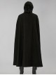 Gothic Style Elegant Stand Collar Gorgeous Embroidery Applique Decoration Placket Black Woolen Long Cloak