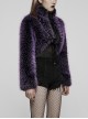 Punk Style Stand Collar Cool Plastic Chain Decoration Plush Fabric Unique Black Purple Long Sleeves Jacket