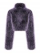 Punk Style Stand Collar Cool Plastic Chain Decoration Plush Fabric Unique Black Purple Long Sleeves Jacket