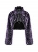 Punk Style Stand Collar Cool Plastic Chain Decoration Plush Fabric Unique Black Purple Long Sleeves Jacket