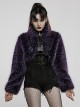 Punk Style Stand Collar Cool Plastic Chain Decoration Plush Fabric Unique Black Purple Long Sleeves Jacket