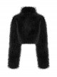 Punk Style Unique Stand Collar Loose Lazy Warm Plush Texture Detachable Chain Black Long Sleeves Short Jacket