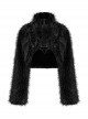 Punk Style Unique Stand Collar Loose Lazy Warm Plush Texture Detachable Chain Black Long Sleeves Short Jacket