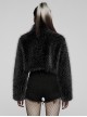 Punk Style Unique Stand Collar Loose Lazy Warm Plush Texture Detachable Chain Black Long Sleeves Short Jacket