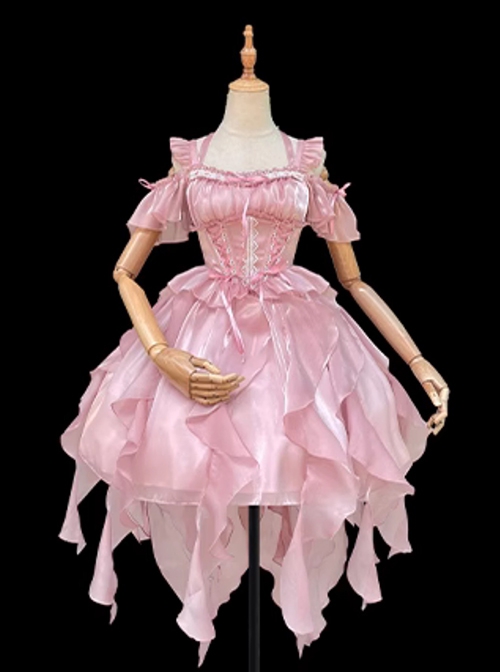 Star River Wishes Corseted Fishbone Waist Slimming Shiny Silk Yarn Tassel Bowknot Tail Classic Lolita Sleeveless Dress