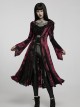 Gothic Style Exquisite Carved Metal Buckle Lace Embellished Cross Strap Unique Black Red Tie Dye Hooded Coat