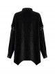 Punk Style Lapel Soft Velvet Buckle Detachable Sleeves Unique Metal Cross Button Black Female Loose Shirt