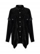 Punk Style Lapel Soft Velvet Buckle Detachable Sleeves Unique Metal Cross Button Black Female Loose Shirt