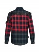 Punk Style Classic Lapel Cool Casual Leather Ring Decoration Metal Button Red Blue Plaid Long Sleeves Shirt