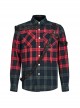 Punk Style Classic Lapel Cool Casual Leather Ring Decoration Metal Button Red Blue Plaid Long Sleeves Shirt