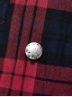 Punk Style Classic Lapel Cool Casual Leather Ring Decoration Metal Button Red Blue Plaid Long Sleeves Shirt