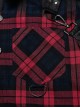 Punk Style Classic Lapel Cool Casual Leather Ring Decoration Metal Button Red Blue Plaid Long Sleeves Shirt