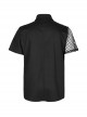 Punk Style Lapel Cool Spike Rivets Personality Patent Leather Mesh Splicing Black Short Sleeves Male Shirt