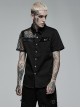 Punk Style Lapel Cool Spike Rivets Personality Patent Leather Mesh Splicing Black Short Sleeves Male Shirt