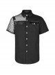 Punk Style Lapel Cool Spike Rivets Personality Patent Leather Mesh Splicing Black Short Sleeves Male Shirt