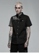 Punk Style Lapel Cool Spike Rivets Personality Patent Leather Mesh Splicing Black Short Sleeves Male Shirt