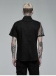 Punk Style Lapel Cool Spike Rivets Personality Patent Leather Mesh Splicing Black Short Sleeves Male Shirt