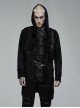 Punk Style Decadent Tattered Knitted Material Oversized Metal Pin Decoration Black Hooded Long Sleeves Coat