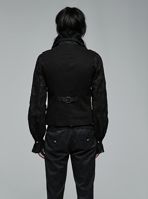 Gothic Style Elegant Lapel Gorgeous Ruffles Exquisite Embroidery Applique Retro Palace Black Slim Vest