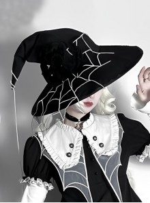 Spider Witch Series Cobweb 3D Spider Silk Dark Black Gothic Lolita Black Sharp Witch Hat
