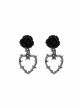 Dark Black Flower Versatile Vintage Thorns Rose Alloy Heart Sweet Cool Gothic Lolita Earrings