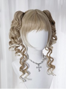 Gradual Golden Roman Roll Tiger Mouth Clip Double Ponytail Rolled Sideburns Flat Bangs Sweet Lolita Wig