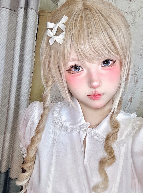 Gradual Golden Roman Roll Tiger Mouth Clip Double Ponytail Rolled Sideburns Flat Bangs Sweet Lolita Wig