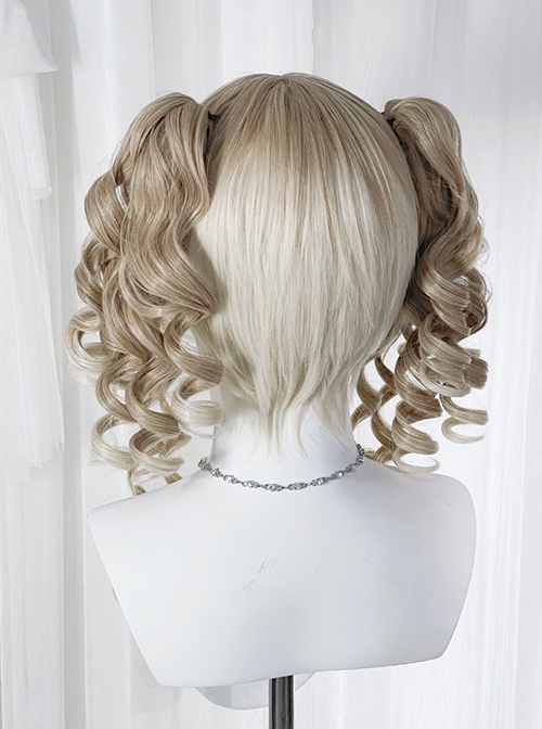 Gradual Golden Roman Roll Tiger Mouth Clip Double Ponytail Rolled Sideburns Flat Bangs Sweet Lolita Wig