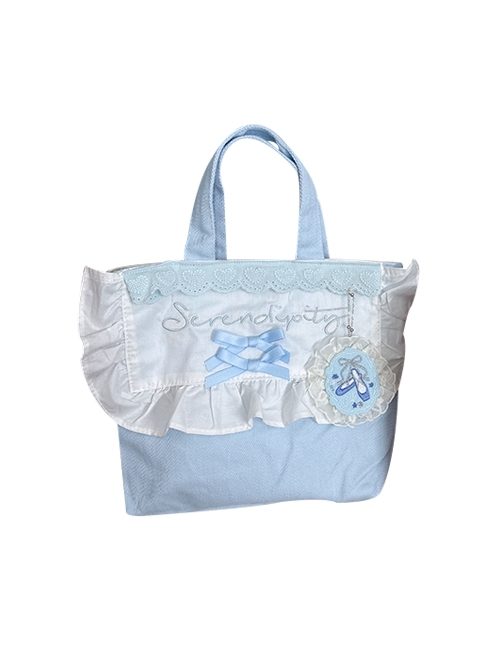 Light Blue Daily Elegant Ballet Style Dance Shoes Embroidery Ribbon Bowknot Ruffles Sweet Lolita Cloth Bag