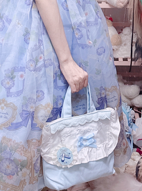 Light Blue Daily Elegant Ballet Style Dance Shoes Embroidery Ribbon Bowknot Ruffles Sweet Lolita Cloth Bag