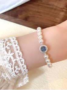 Elegant Ocean Blue Rhinestone Alloy Aquamarine Imitation Pearls Chain Classic Lolita Bracelet