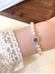 Elegant Ocean Blue Rhinestone Alloy Aquamarine Imitation Pearls Chain Classic Lolita Bracelet