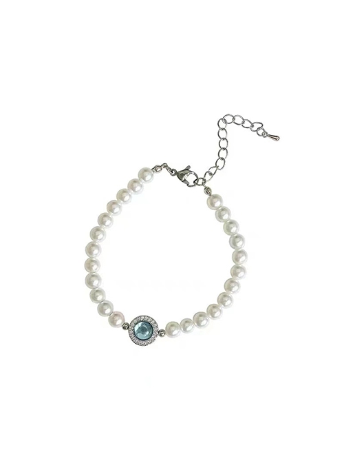 Elegant Ocean Blue Rhinestone Alloy Aquamarine Imitation Pearls Chain Classic Lolita Bracelet