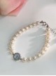 Elegant Ocean Blue Rhinestone Alloy Aquamarine Imitation Pearls Chain Classic Lolita Bracelet