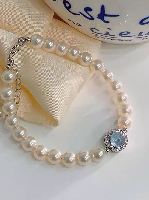 Elegant Ocean Blue Rhinestone Alloy Aquamarine Imitation Pearls Chain Classic Lolita Bracelet