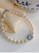 Elegant Ocean Blue Rhinestone Alloy Aquamarine Imitation Pearls Chain Classic Lolita Bracelet