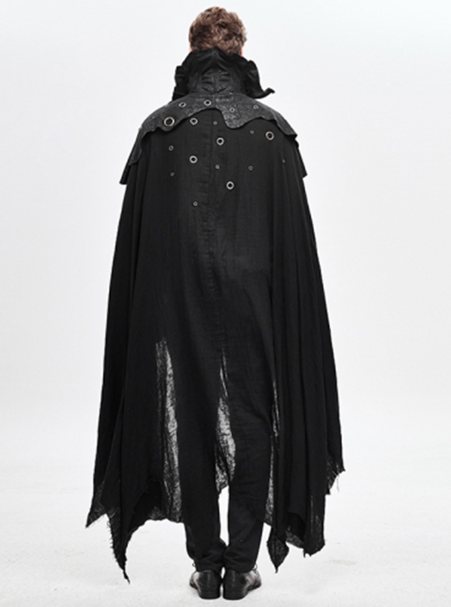 Gothic Retro Old Fashioned Cracked Irregular Knitwear With Cotton And Linen Black Metal Eyelet Cape