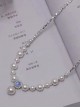 Beautiful Elegant Classic Lolita Broken Silver Aquamarine Pearl Pendant Clavicle Chain Necklace