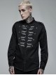 Punk Style Lapel Embroidered Skull Lace Embellished Metal Buttons Cool Black Long Sleeves Male Slim Shirt