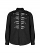 Punk Style Lapel Embroidered Skull Lace Embellished Metal Buttons Cool Black Long Sleeves Male Slim Shirt