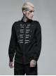 Punk Style Lapel Embroidered Skull Lace Embellished Metal Buttons Cool Black Long Sleeves Male Slim Shirt