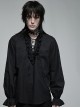 Gothic Style Elegant V Neck Skull Embroidered Lace Embellished Cross Straps Retro Black Long Sleeves Shirt