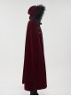 Gothic Style Simple Weft Velvet Front Lace Metal Buckle Decoration Red Detachable Hooded Cape