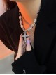 Hip Hop Trendy Personalized Diamond Cross Pendant Spliced Steel Beads Pearl Punk Style Necklace