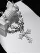 Hip Hop Trendy Personalized Diamond Cross Pendant Spliced Steel Beads Pearl Punk Style Necklace